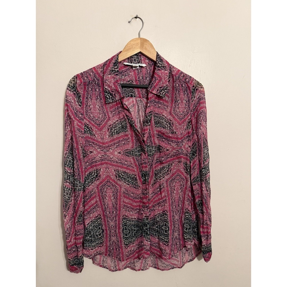 Diane Von Furtsenberg Lorelei Two Pink Silk Blouse Sheer Roll Tab Sleeve Size 6